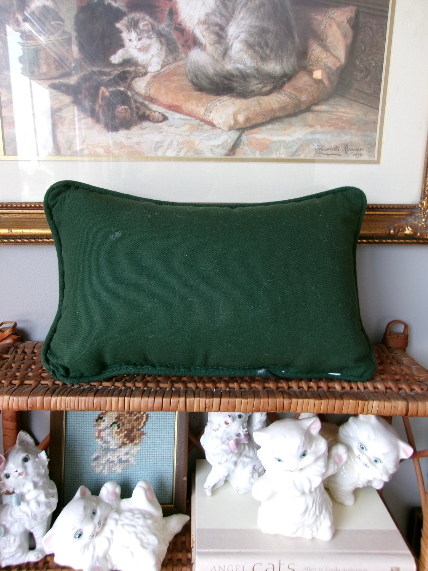 “Happiness is being owned by a cat” decorative embroidered pillow