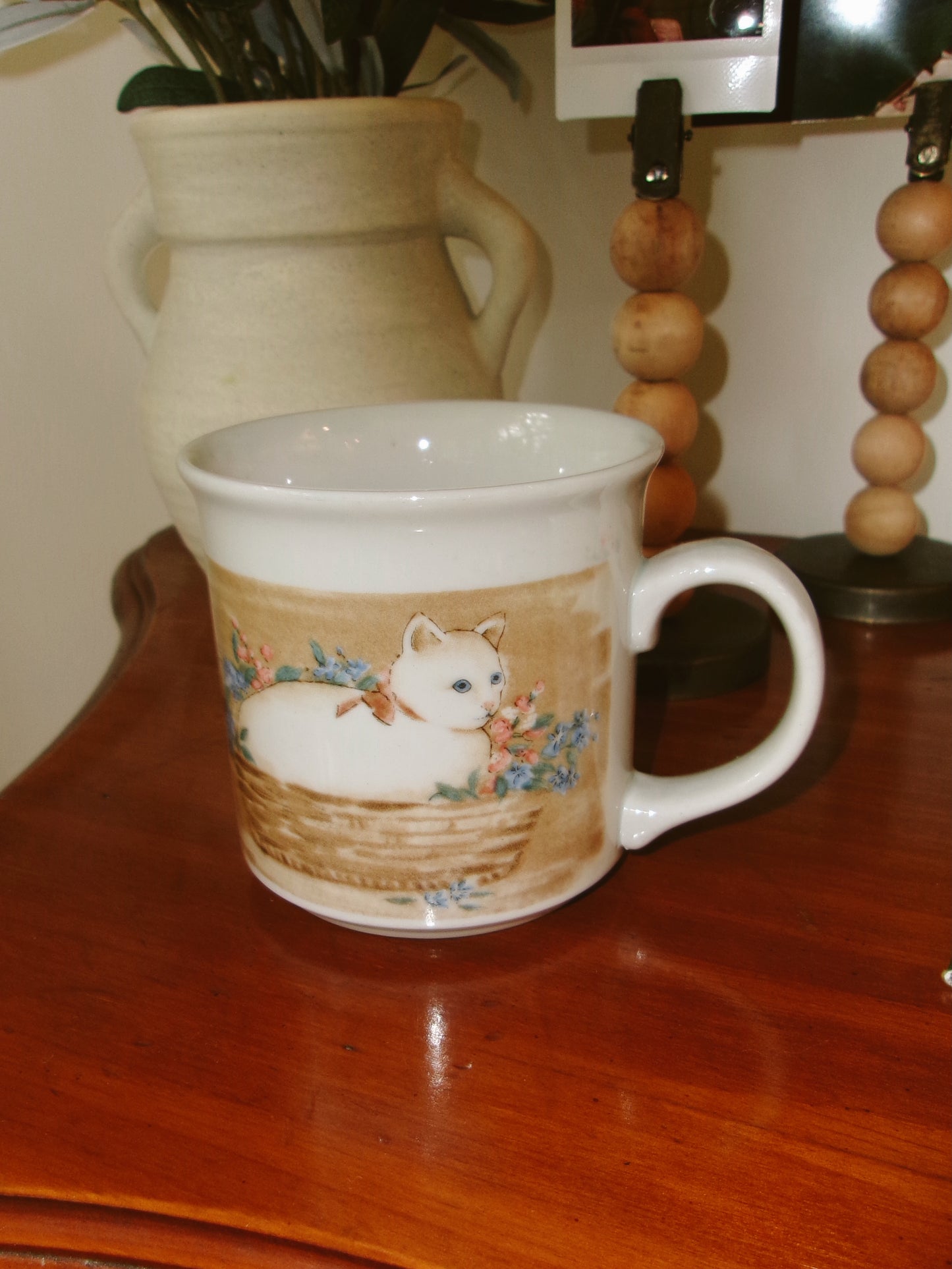 White Cat in Basket Coffee Mug