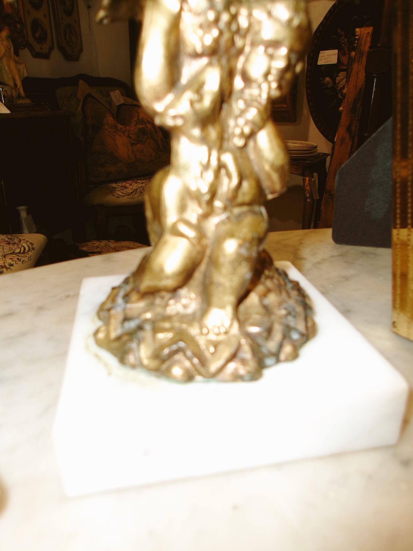 Brass & Marble Cherub Candlestick Holder