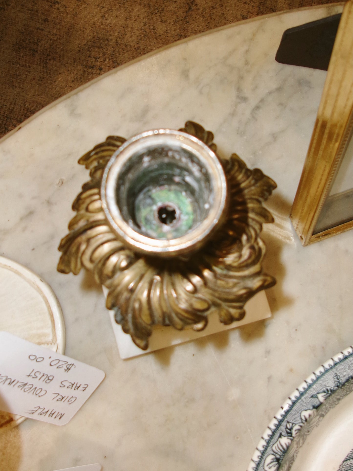 Brass & Marble Cherub Candlestick Holder