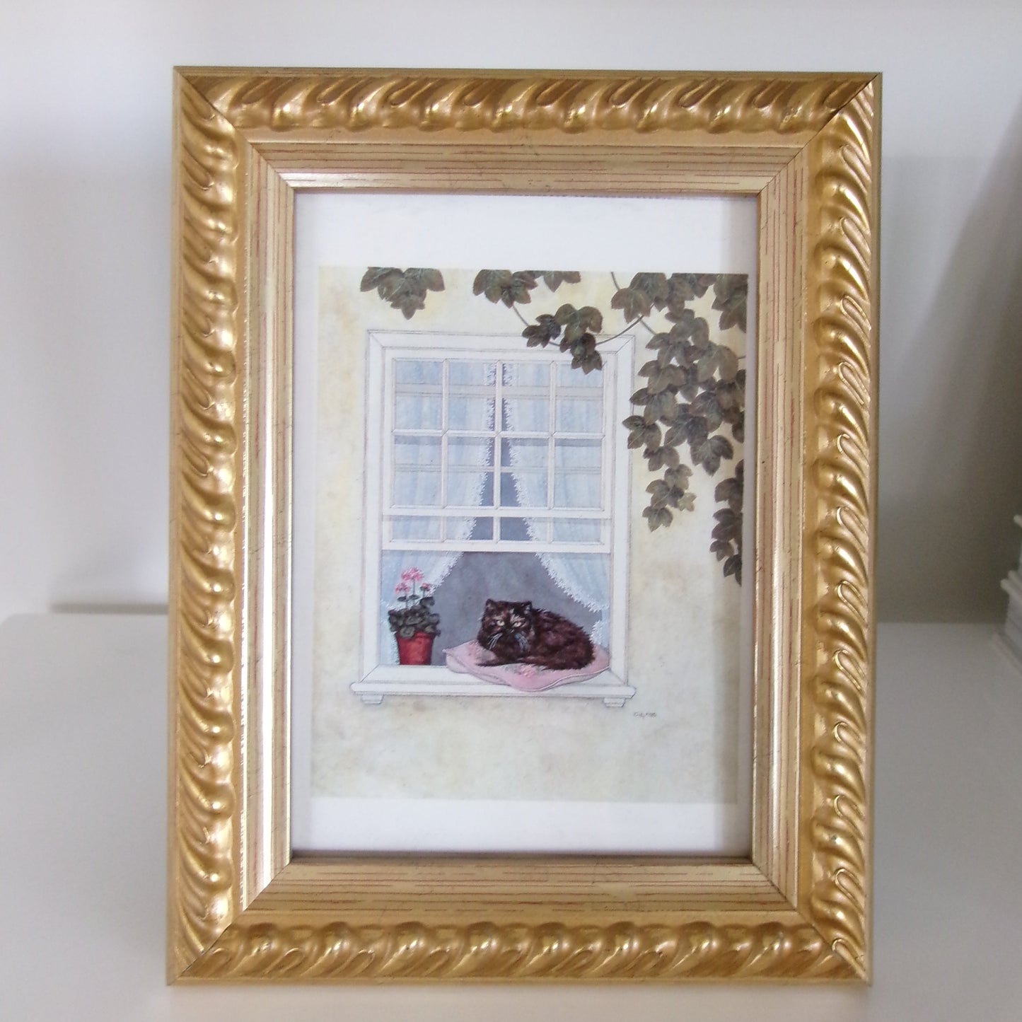 Cat in Window Postcard Framed