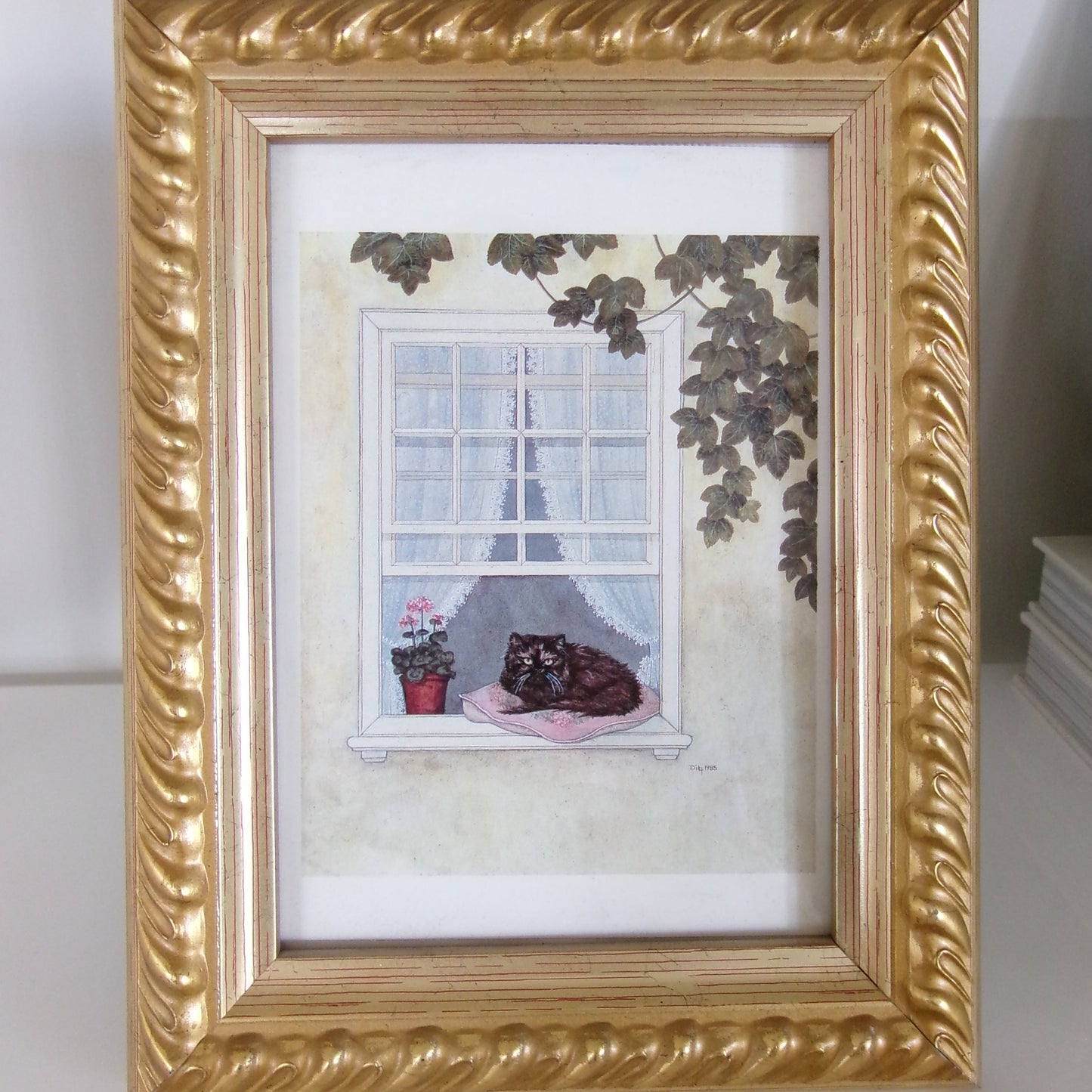 Cat in Window Postcard Framed