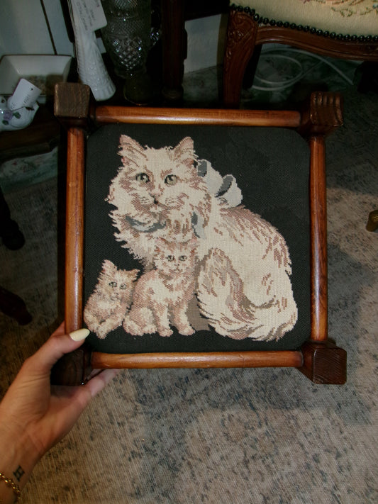 Embroidered Cat Footstool