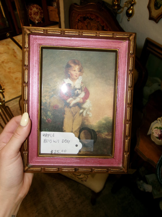 Boy with Dog in Pink Frame