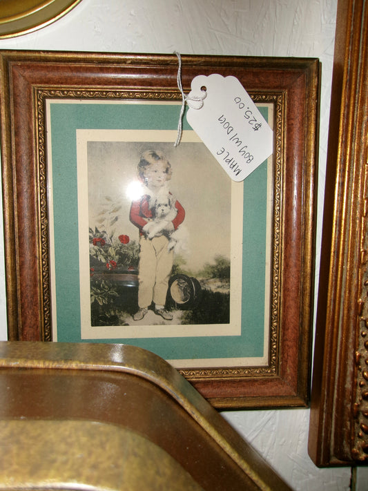 Wood Framed Boy With Dog Print