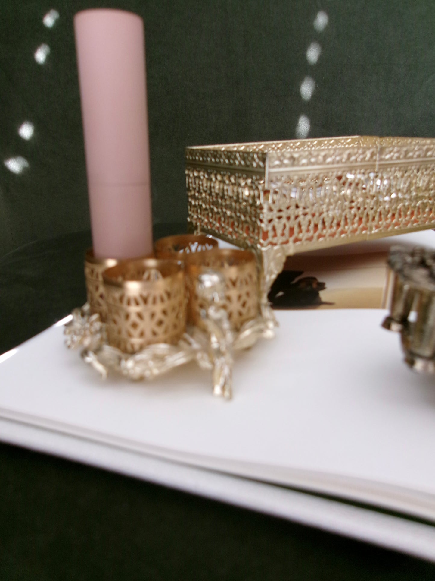 Small Bright Brass Lipstick Holder with Cherub (Fits 4)