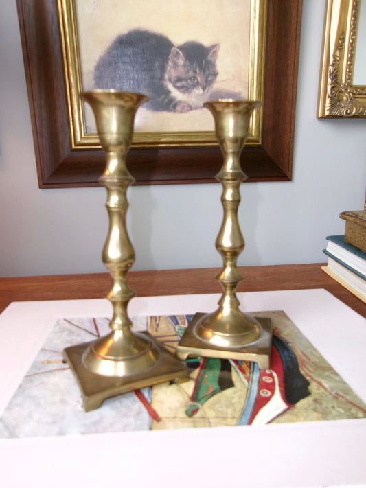 Set of Two Tall Brass Candlestick Holders