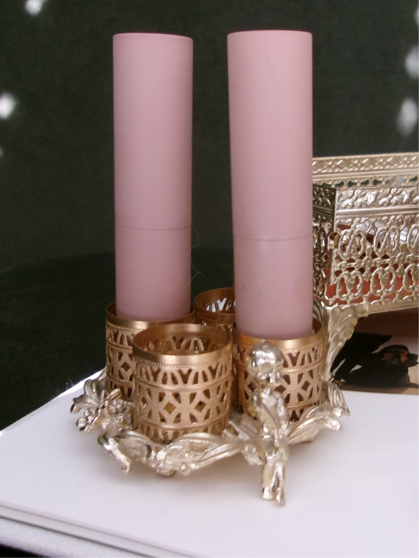 Small Bright Brass Lipstick Holder with Cherub (Fits 4)