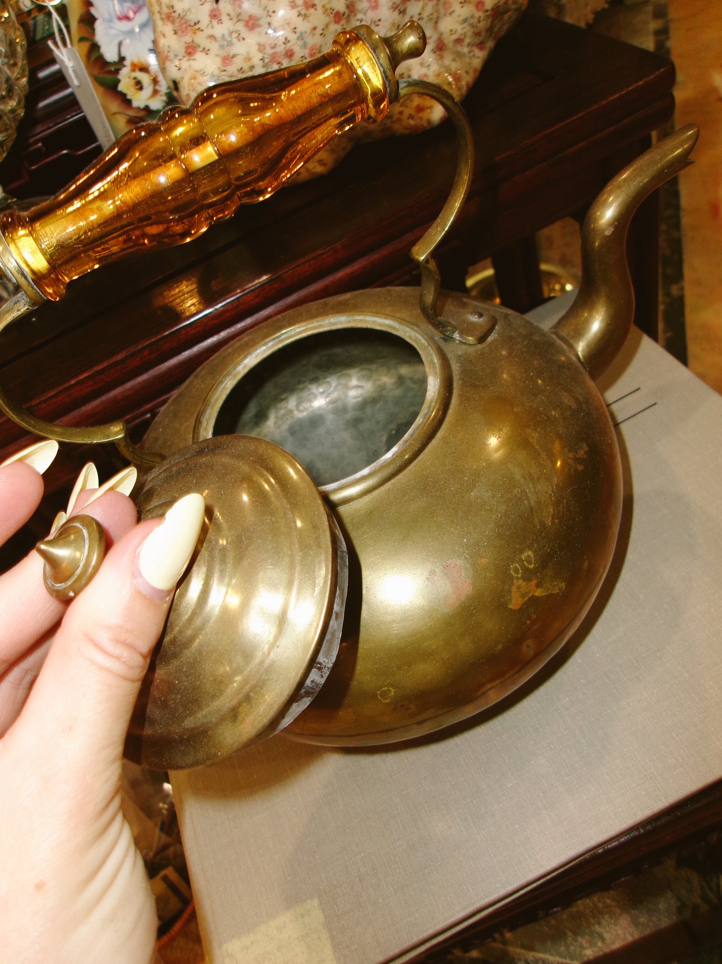 Brass Teapot Amber Handle