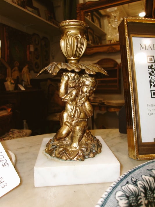 Brass & Marble Cherub Candlestick Holder